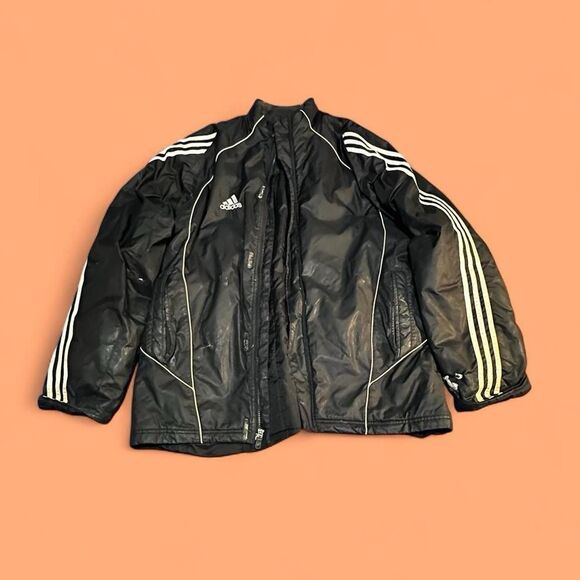 Adidas Black Puffer Jacket Men’s M Fleece Lined Full Zip Hooded Coat Read Flaws - Picture 1 of 5